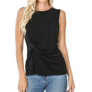 Black Twist Knot Front Sleeveless Tank Top